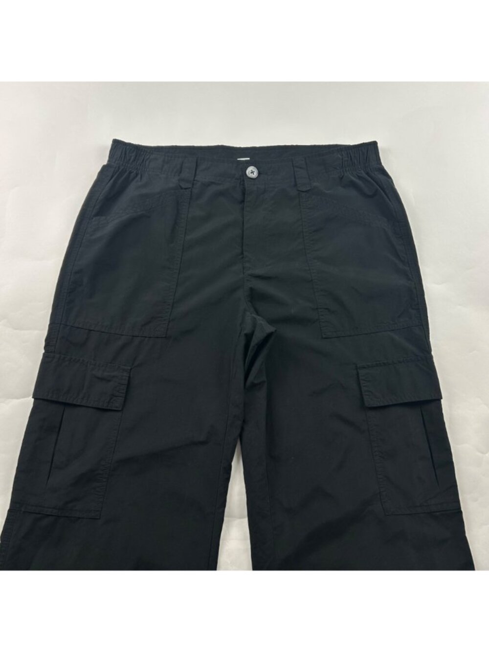 Old Navy Black Poplin Canvas High Rise Wide Leg Cargo Pant M - Picture 2 of 6